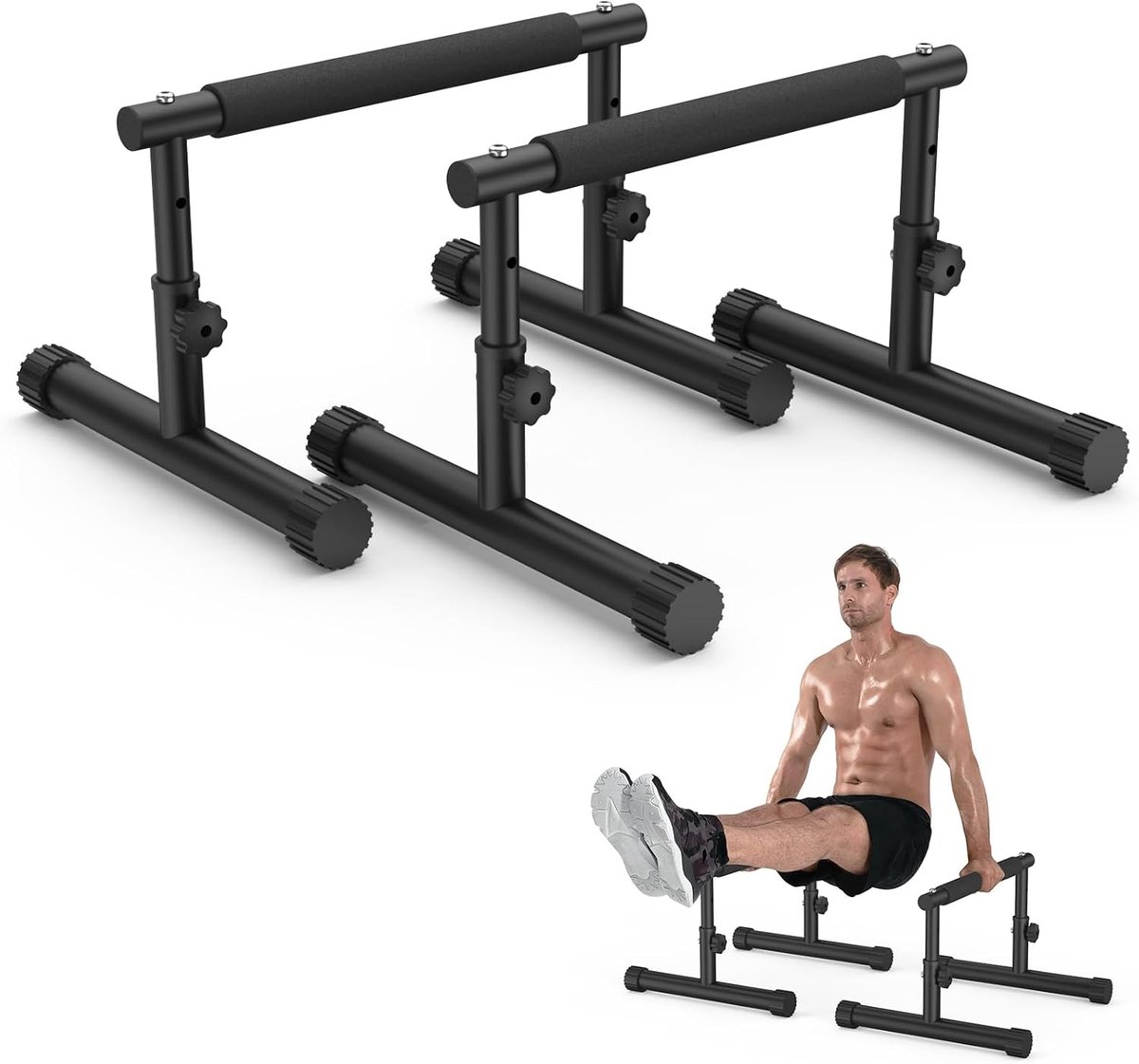 2-in-1 verstelbare parallelle handstaand, push-up-bar, dip-stang, 19 cm en 46 cm hoogte, grote antislip push-upgrepen, Calisthenics uitrusting voor binnen en buiten, geschikt voor thuisfitness