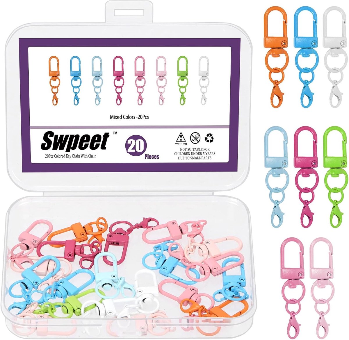 SnelShoppen - Kleurige Sleutelhangers Ringen Karabijnhaak Sleutelhanger Clips voor Doe-Het-Zelf Sleutelhanger Ambachten (N2) - 12 Stuks in Diverse Kle