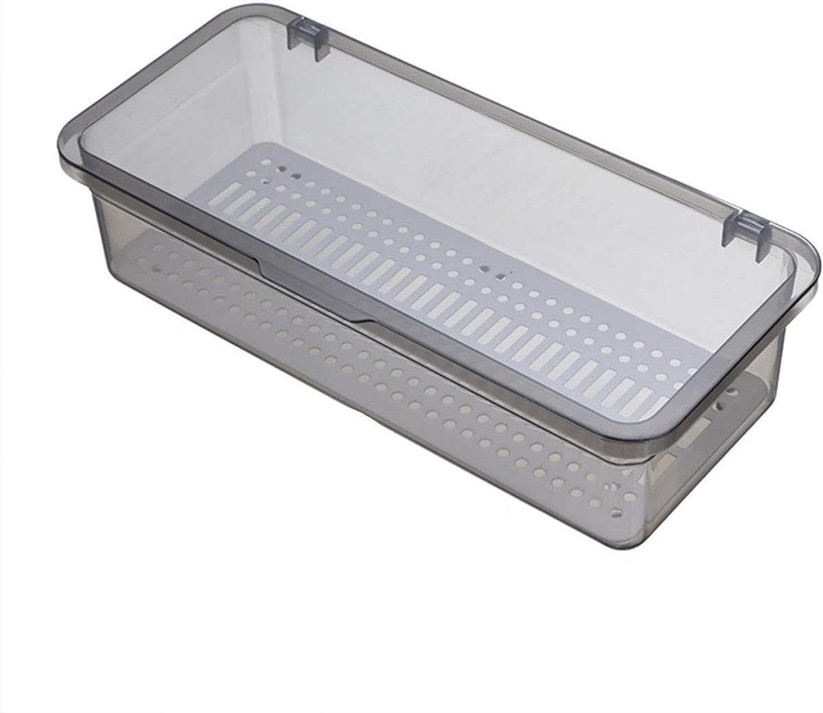 Besteklade met deksel en afvoer, opbergbak voor zilverwerk, transparante opbergbak voor bestek met deksel, box van (grijs)