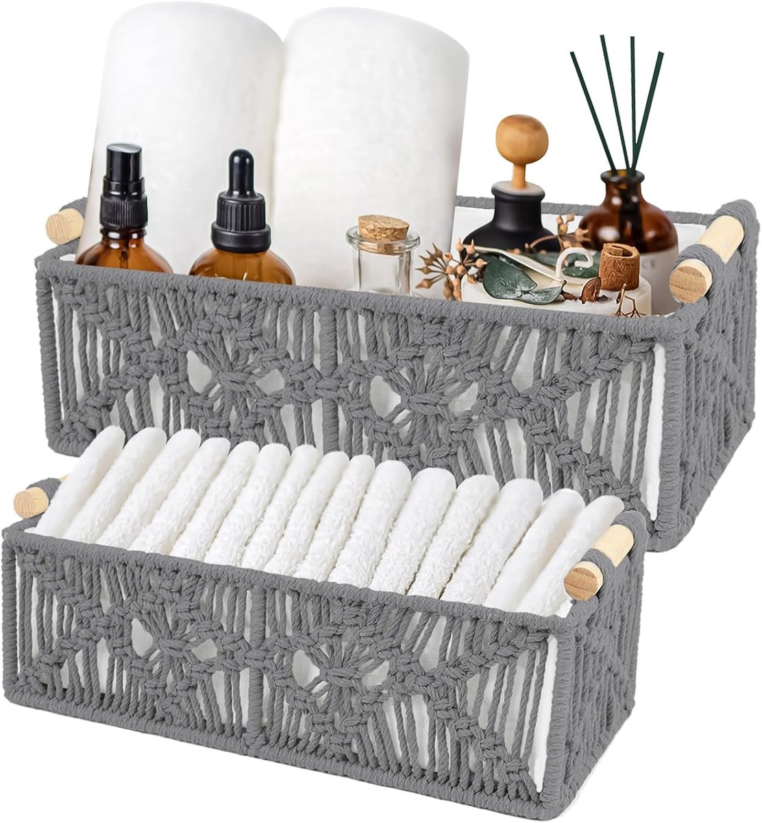 Set van 2 gevlochten opbergmanden van macramé, opbergmand voor gevlochten toiletpapier, opbergmand van katoenen touw, handgemaakt, voor decoratie, geschenkmand