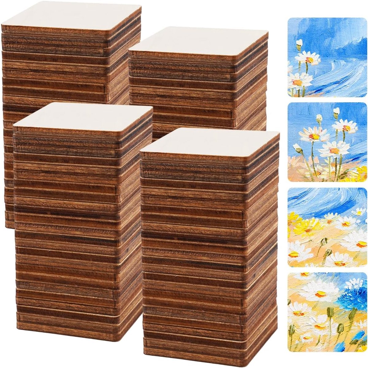 100 Stuks Vierkante Houten Schijven van Natuurlijk hout, 4 x 4 cm Onbewerk | Blank Houten Vierkanten, Houten Platen Om Te Knutselen voor DIY Ambachten, Schilderen, Laser Snijden, Handgemaakt Decoratie