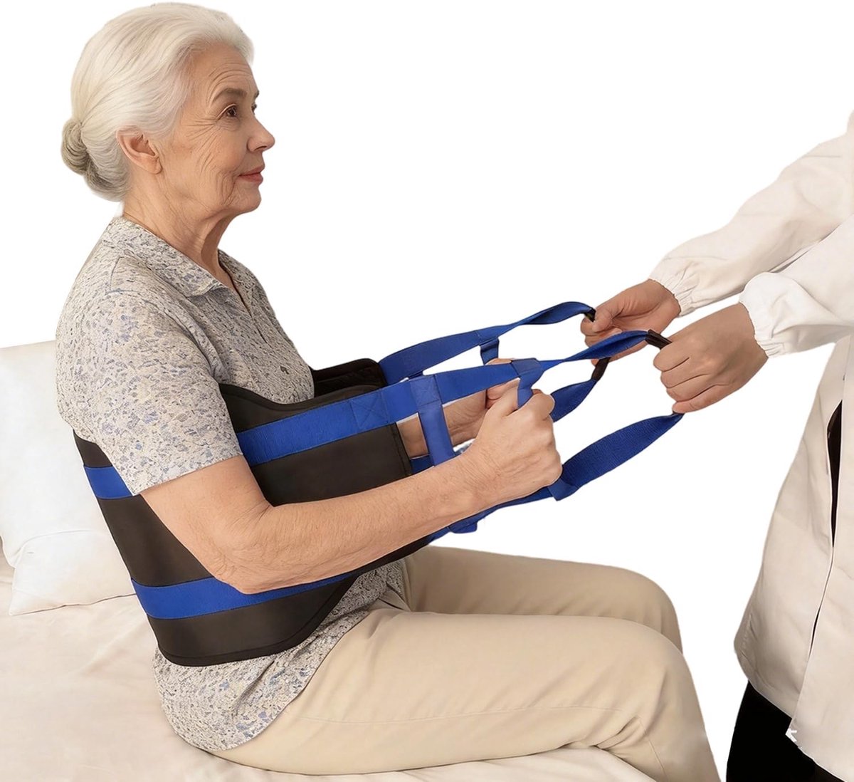 supregear Transferband, 90 cm Til- en Verplaatshulp voor Senioren en Gehandicapten, Loopband Sta- en Tilhulp, Veilige Transferriem voor Thuiszorg, Bed en Rolstoel, Zwart