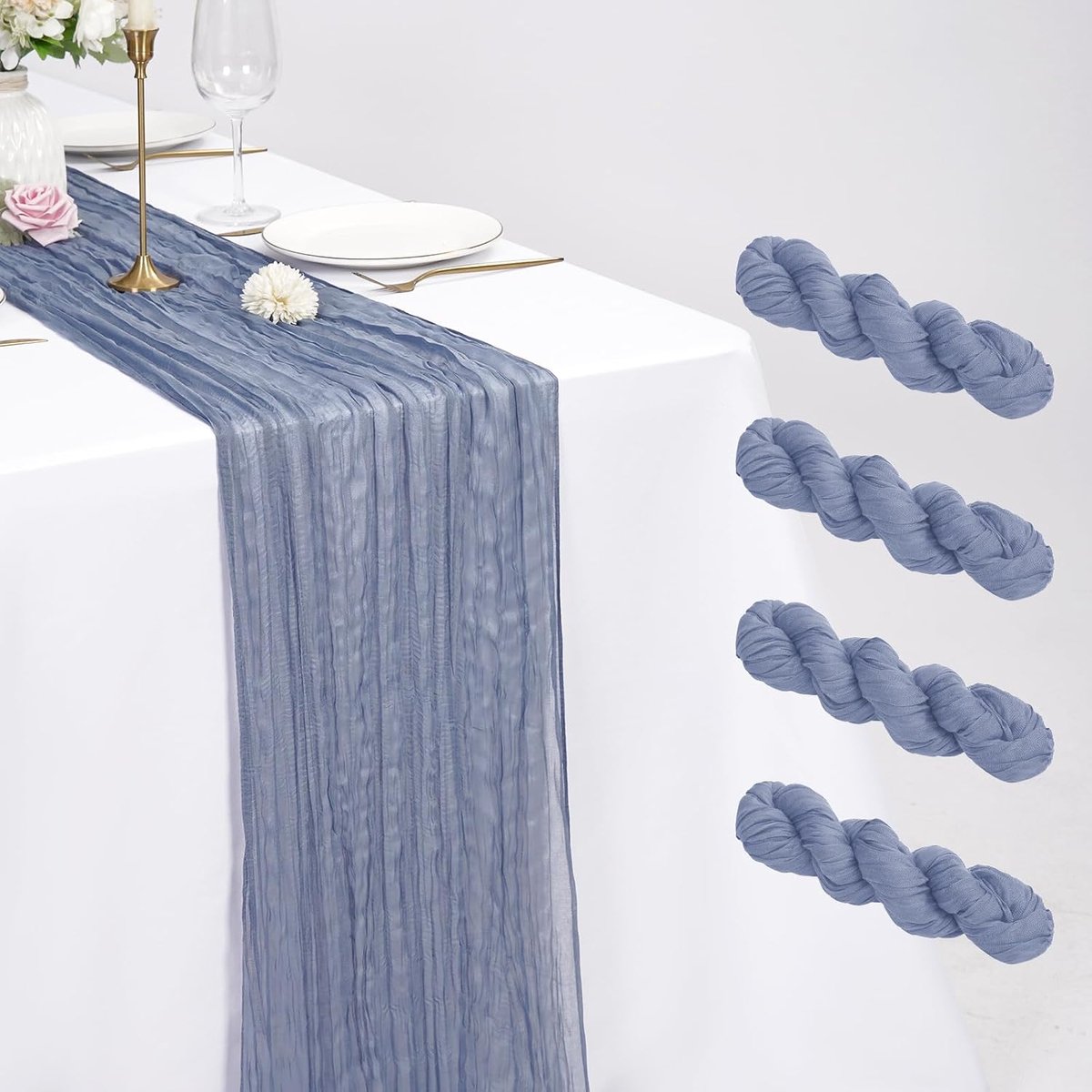 4-delig oudblauw kaasdoek tafelloper 53 x 305 cm rustiek gaas voor bruiloften, festivals, verjaardagen, jubilea, afstuderen, diner, buitenfeesten