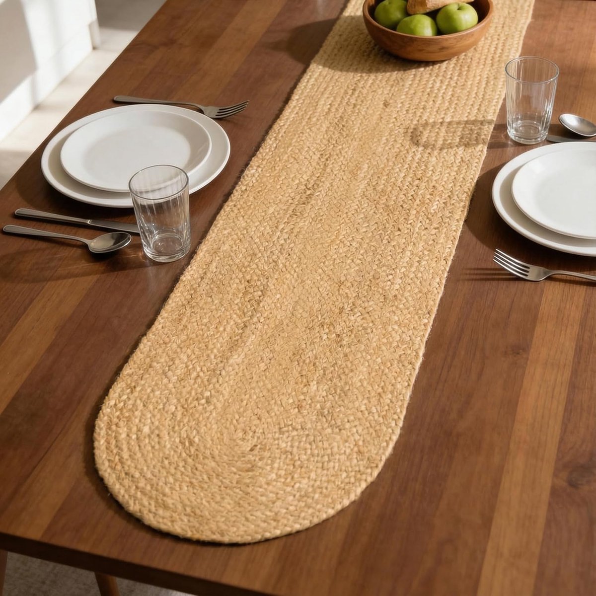 XO Eettafelloper | Jute Handgemaakte Stijl | Maat 30x137 cm | Jute Natuurlijke Bleekkleur | voor Koffie & Middentafel