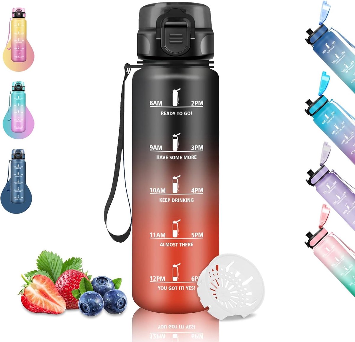 1 liter, sportdrinkfles, lekvrij, gegradueerde waterfles, met tijdschema's voor drinken, gemakkelijk te reinigen, drinkflessen voor sport, wandelen, hardlopen, wandelen, kamperen,
