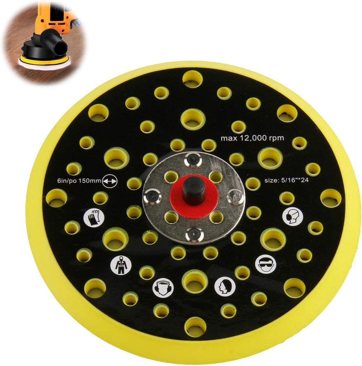 Schuurplaat met 52 gaten, schuurpad 150 mm, schuurschijf voor Mirka CEROS DEROS met schroefdraad 5/16 inch, 150 mm, 52 gaten, basis, schuurschijf, houderplaat, adapterset