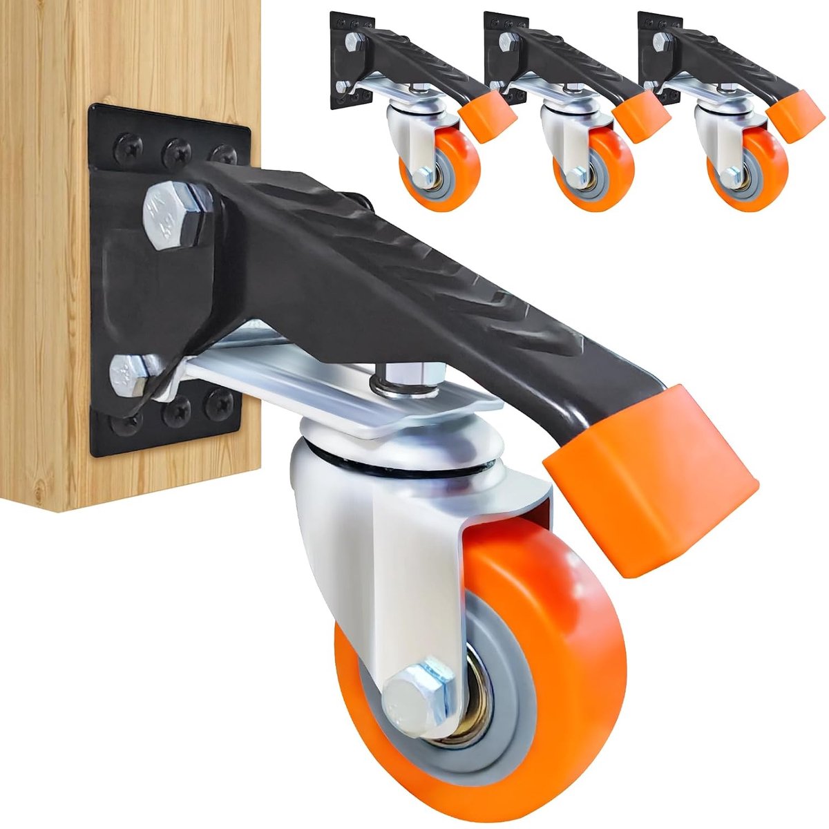 Zwenkwielen voor werkbank, 63,5 mm, zware intrekbare stepdownwielen, zijmontage voor werkbank, tafel, kast, 300 kg laadvermogen (4 wielen) met til- en neerslagfunctie