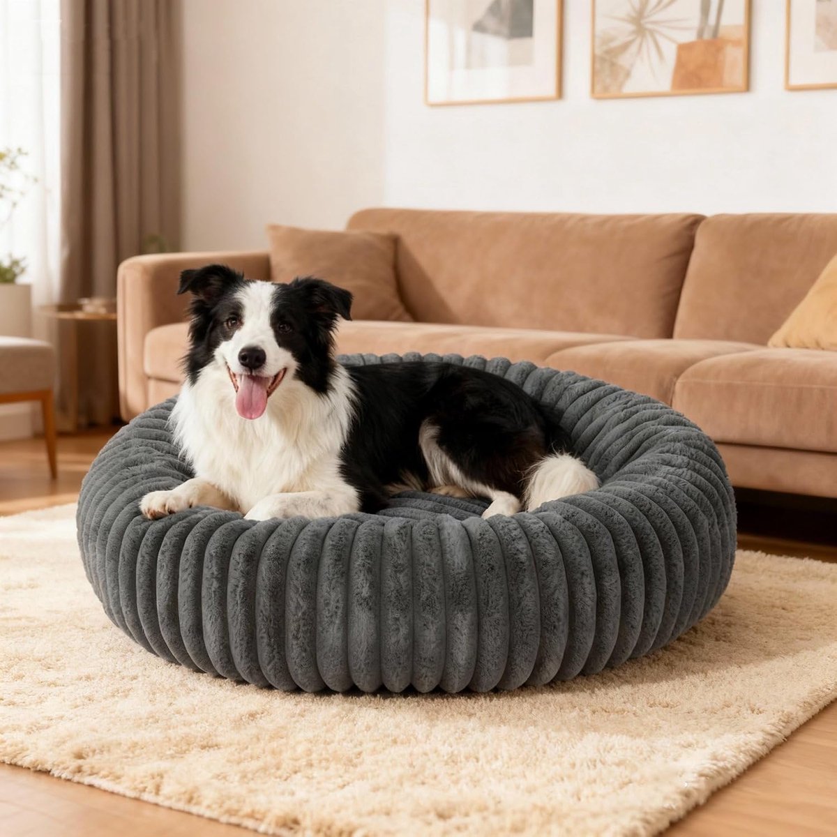 Huisdierbed Fluffy Kattenmand Hondenmand Kattenbed kalmerend Hondenbed Donut Hondenkussen Huisdier Slaapkussen voor Kleine,Middelgrote Honden,Katten en Andere Huisdieren (Grijs, Diameter 70cm)