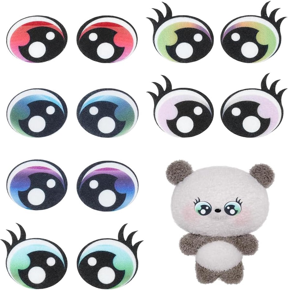 Ogen met wimpers, kleurrijke ovale ogen Kawaii vilten oog haakpatches Amigurumi Craft ogen voor pluche pop teddybeer gehaakte dieren knutselen gemengde kleuren