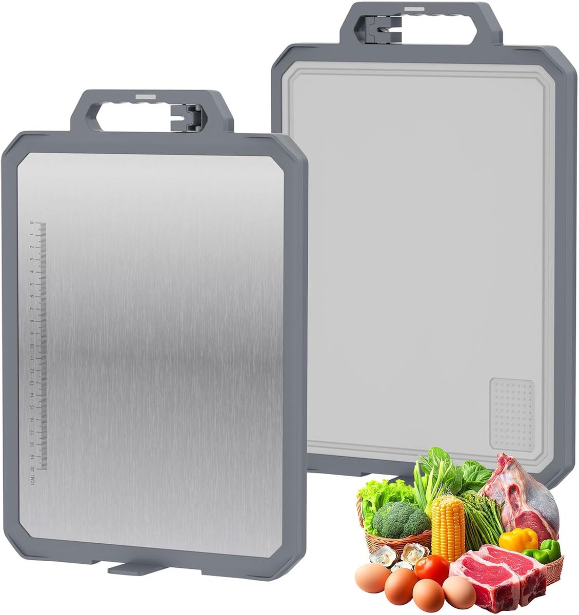 snijplank Professionele Keuken Snijplank, Dubbelzijdige Grote Snijplank, Roestvrij Staal en Tarwestro Gebruik voor Vlees, Fruit Groente -36,5 x 27,5 cm