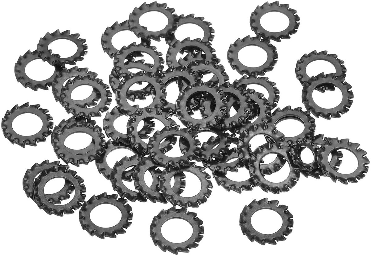 50 stuks buitenste tandvergrendelingsschijven, M8, koolstofstaal, spanschijven voor schroeven, bouten, mechanische uitrusting, bevestigingen, zwart
