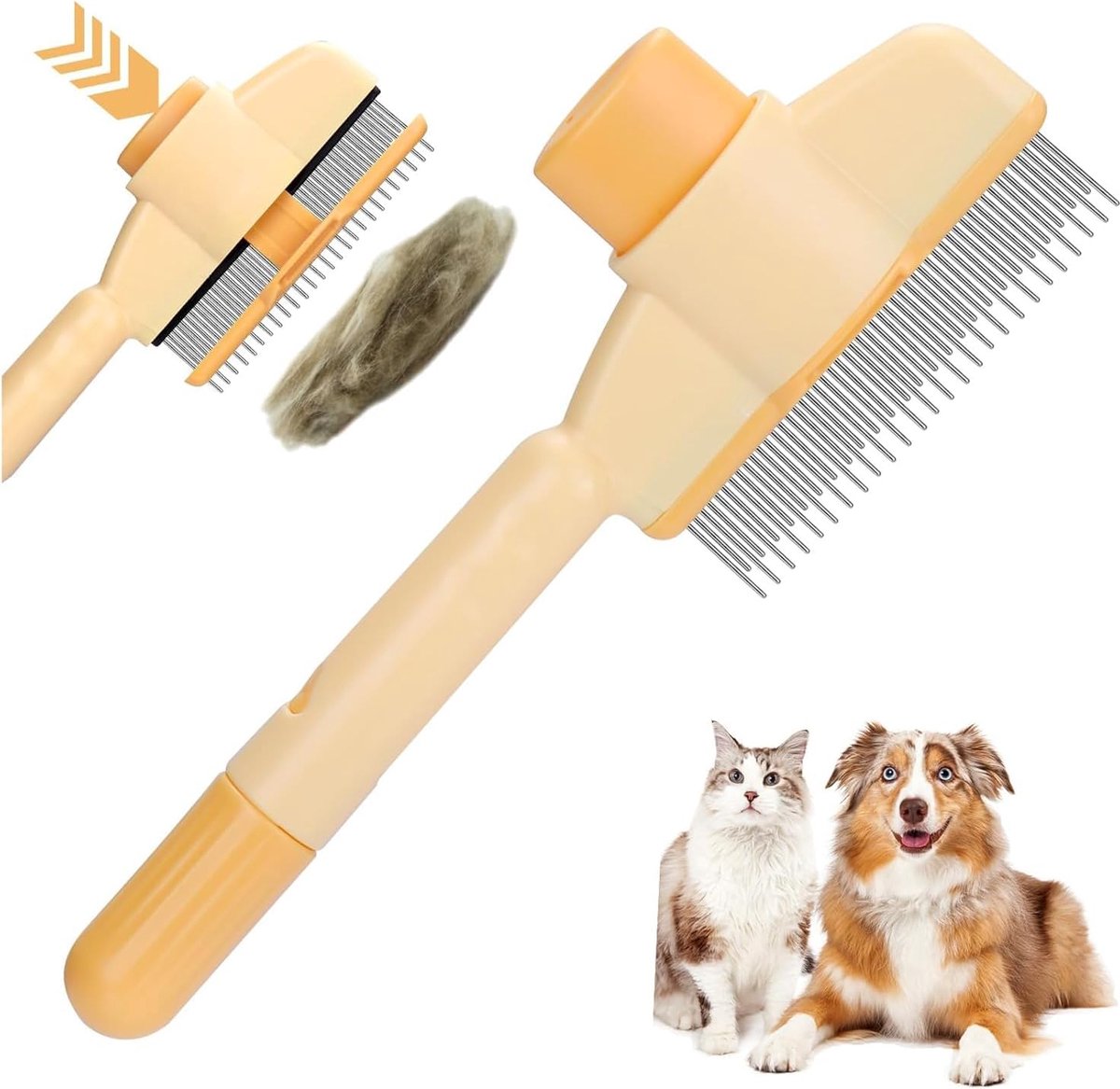 huisdierkam voor katten, verwijdert knopen en losse haren, nieuwe kattenborstel met ontspanningsknop, vachtborstel voor lang en kort haar