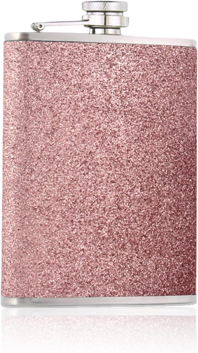 1x304 roze 8oz/240 ml heupfles, roestvrijstalen heupfles voor dames, heupfles met glitter, lekvrij, heupfles roestvrij staal, voor mannen en vrouwen, voor wandelen, klimmen, vissen, camping, whisky
