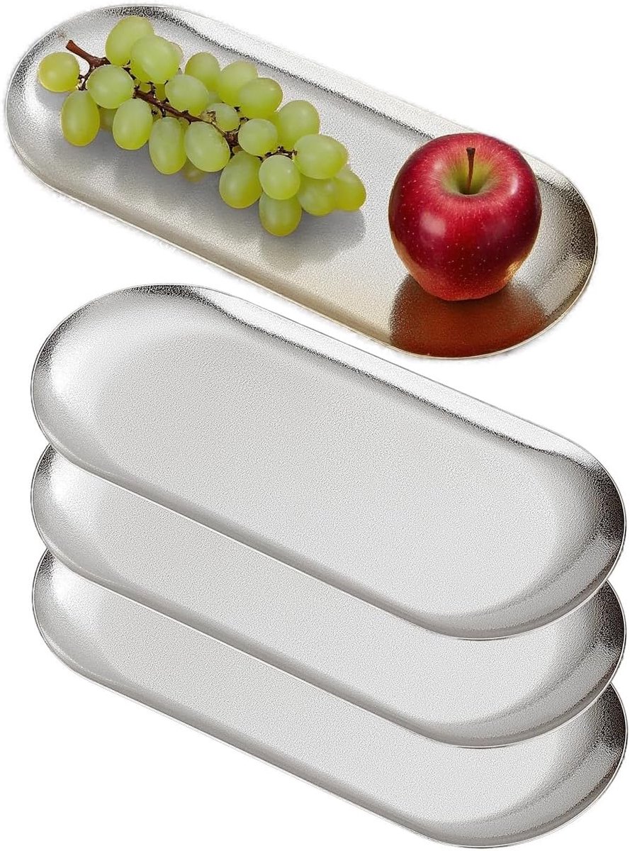 Platte Borden voor Voorgerecht 26x11cm,Set van 4,Kleine Dinerborden,Ovaal，zilver