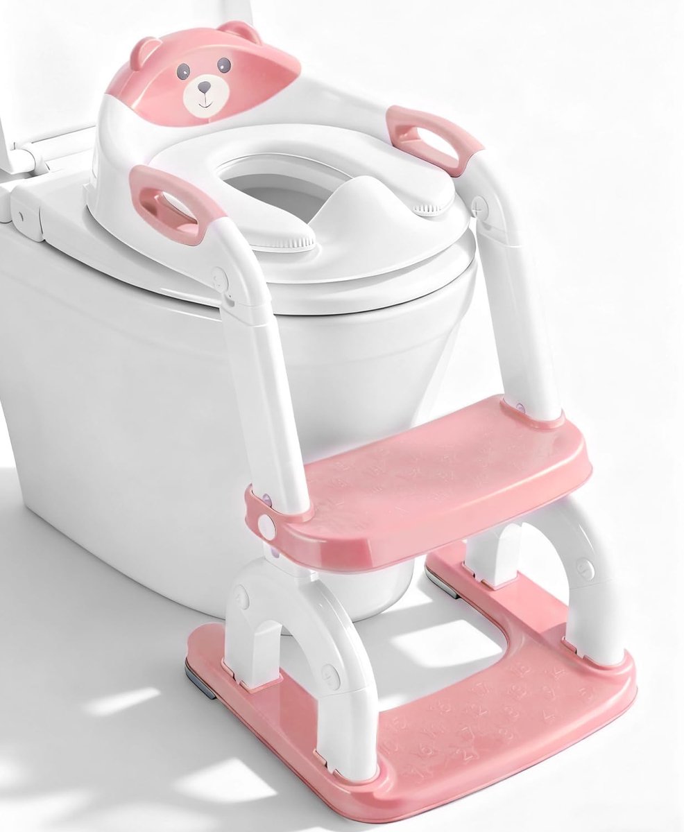 Toiletbril voor kinderen, met trap, 2-in-1, in hoogte verstelbaar, opvouwbare toiletbril voor kinderen met gevoerde zitting, spat- en stabiel, antislip, toiletopzetstuk voor kinderen vanaf 1 - 6 jaar