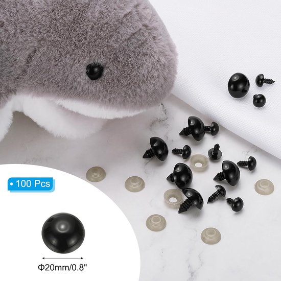 100 stuks 20 mm kunststof veiligheidsogen met sluitringen voor pluche dieren, haken, speelgoed, poppen, knutselen, zwart — afbeelding 5
