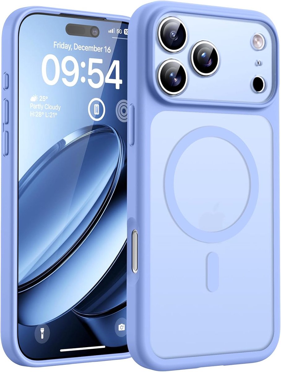 TOCOL voor iPhone 17 Pro Max Case Compatibel met MagSafe, Volledige Camerabescherming, Schokbestendig Anti-vingerafdruk Anti-slip Hoesje Dunne Translucente Matte Backcover 6,9-Inch, Lichtblauw
