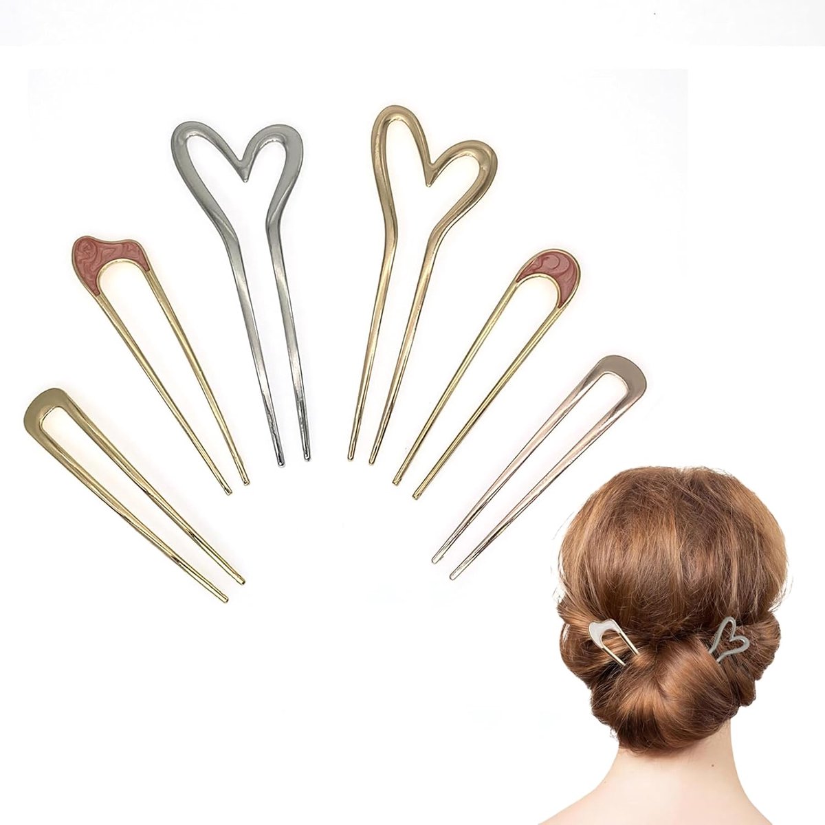 Haarspelden, U-vormige metalen haarspelden, groot, French Twist haarspeld, voor dames knots, twist haarvork, styling haaraccessoires (kleurenmix 1)