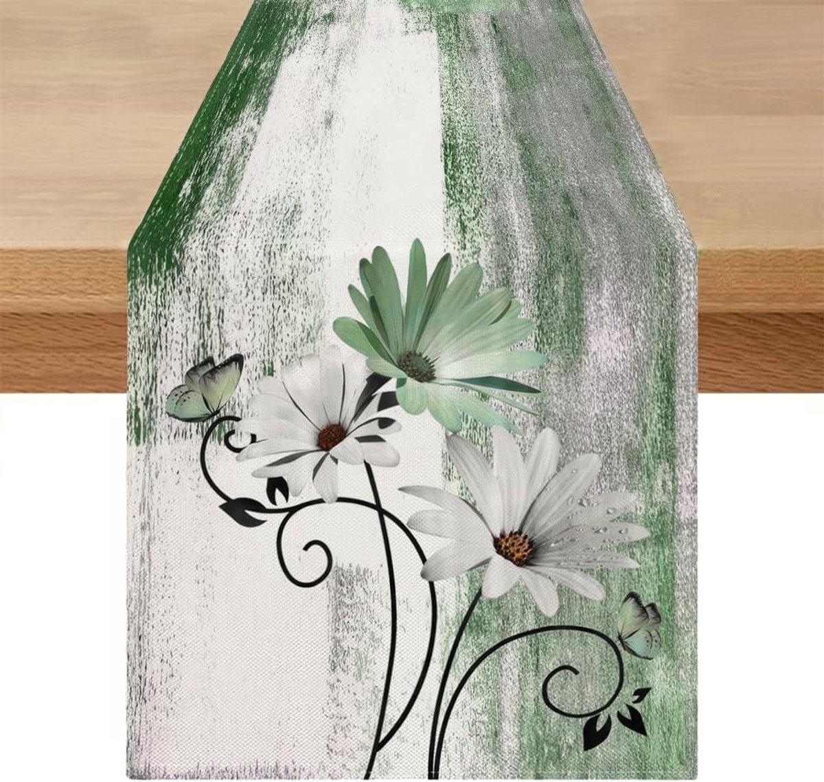 tafelloper, modern, 33 x 183 cm, lente, zomer, afwasbaar, tafelloper, outdoor, weerbestendig, loper, tafel, bloem, olieverfschilderij, tafeldecoratie voor vakantie, bruiloft, keuken, boerderij