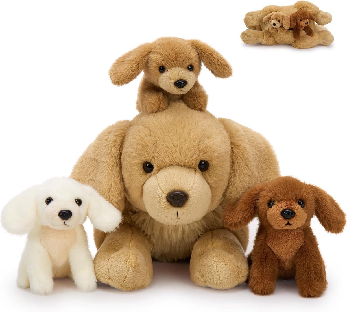 4-delige Golden Retriever Hondenknuffeldier, XXL, 45 cm lang, reusachtig hondenknuffeldier met baby's in de buik, grote hond, pluche dier, cadeau voor kinderen