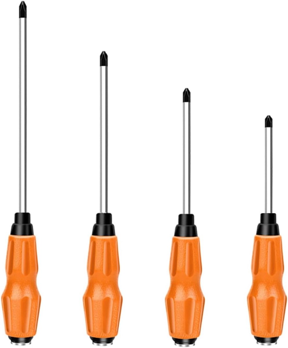 4 stuks precisie-kruiskopschroevendraaierset, 6 x 100 mm, 6 x 125 mm, 6 x 150 mm, 8 x 200 mm, multifunctionele magnetische kruiskopschroevendraaier voor montage en reparatie.