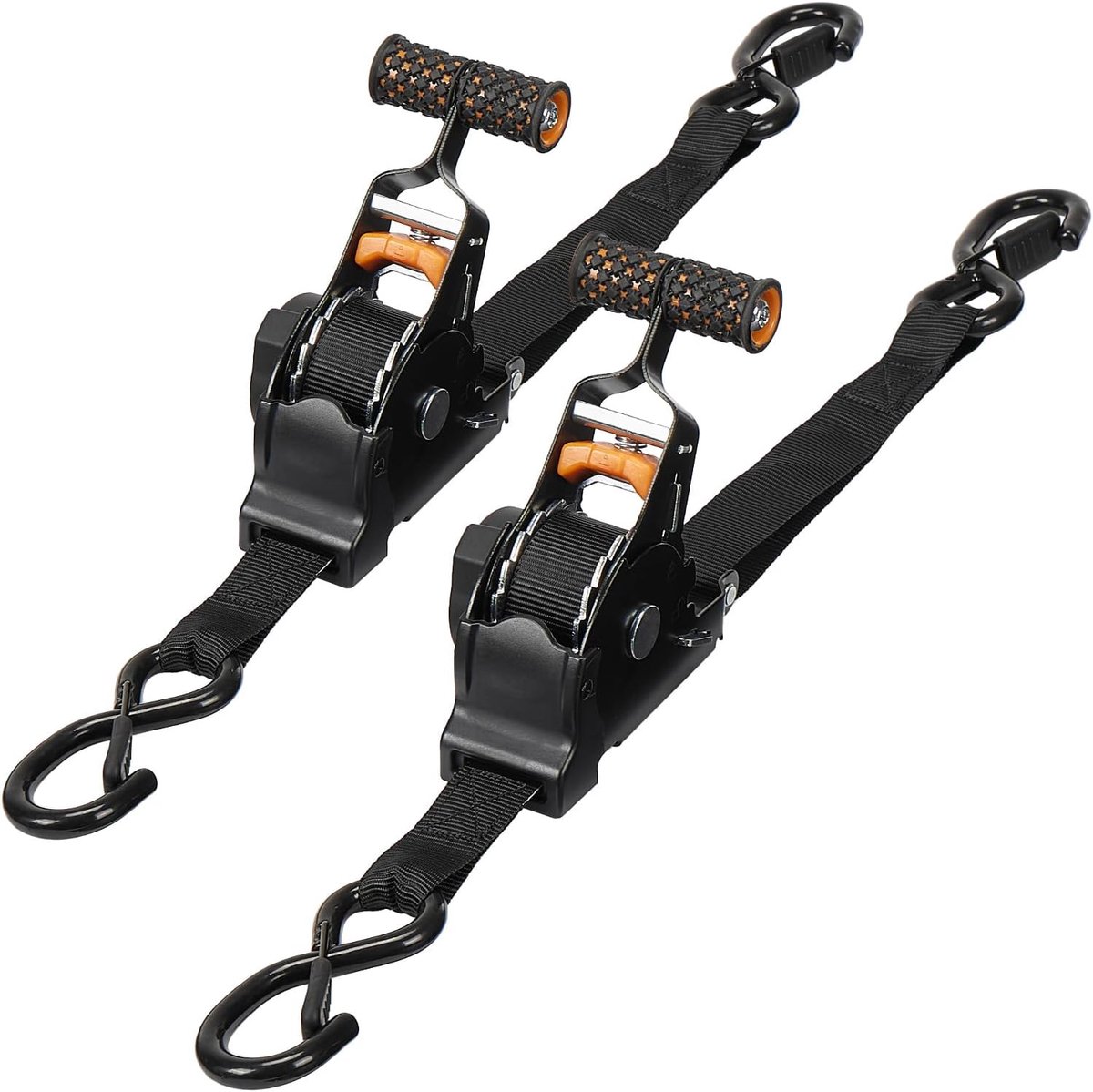Spanbanden, 2 stuks, 2,5 cm x 3 m, sjorbanden met terugtrekfunctie, breekkracht 680 kg, S-haak met siliconen, voor vrachtwagen, aanhanger, motorfiets, fiets en meer