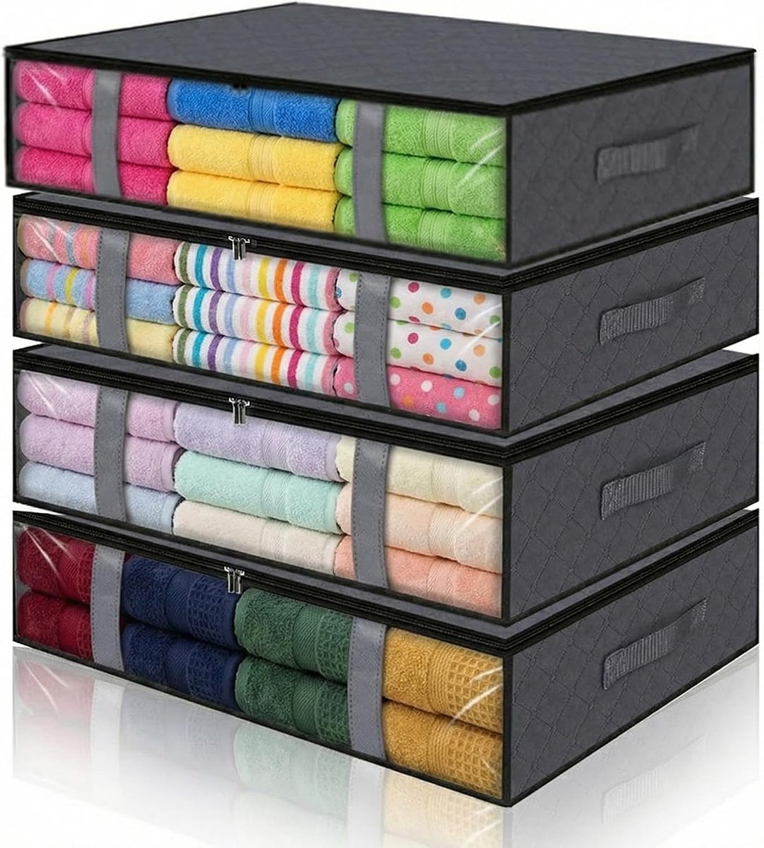 4 Stuks Bedopbergbox Onder Bed Opslagkast 60x45x15cm - Opbergruimte onder Bed voor Lakens, Dekens, Kleding en Beddengoed