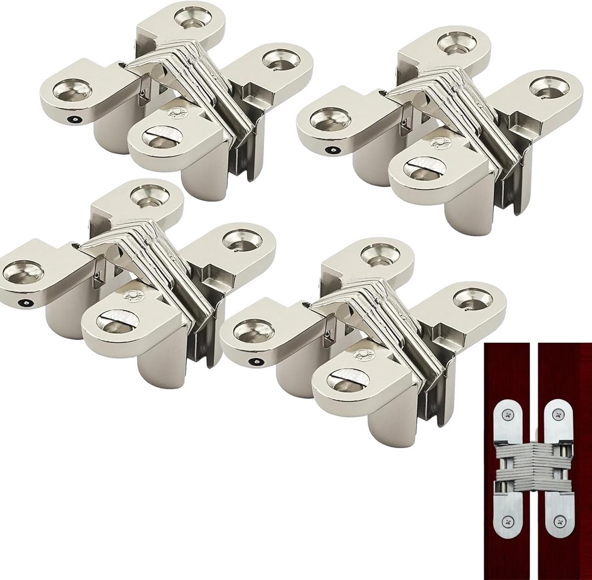 4 Stuks Verborgen Scharnier, DIY Zinklegering Scharnieren, voor Meubels, Hardware, Houten Deur, Kast, Houten Doos