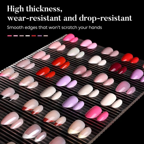 Short Almond Press On False Nails met Nail Glue en Tool Kit - Stick On Nails Soft Gel Tips 25-30 stuks Full Size Set, herbruikbare nepnagels voor vrouwen, Bourgondië — afbeelding 5