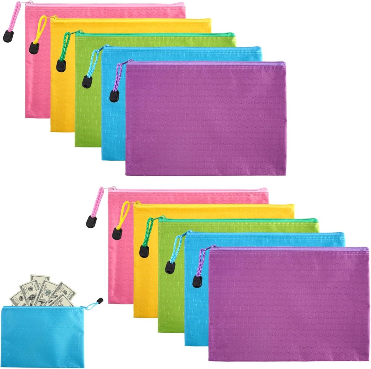 10 stuks, waterdichte A5-documententas met ritssluiting, 24 x 18 | cm, voor huishouden, business en school, portemonnee