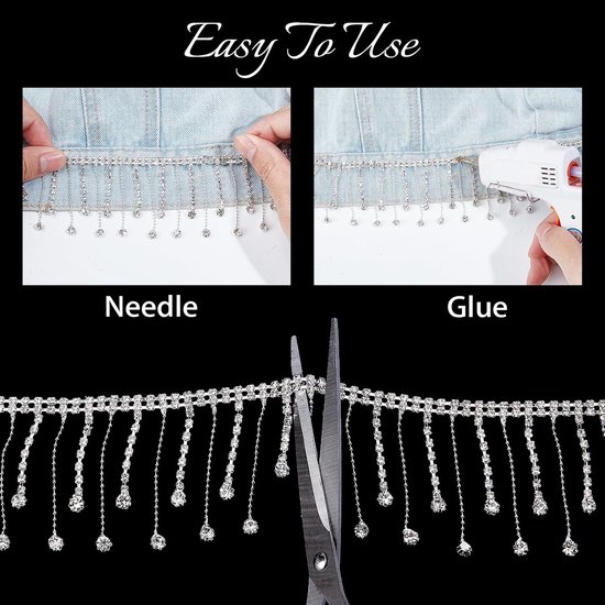 1 Yard Strass Franje Bord Diamant Kristal Riem Kwastlint Glinsterende Zilverkleurige Parelfranje Bord Voor DIY Sieraden Naaien Kleding En Bruiloft Decoratie — afbeelding 2
