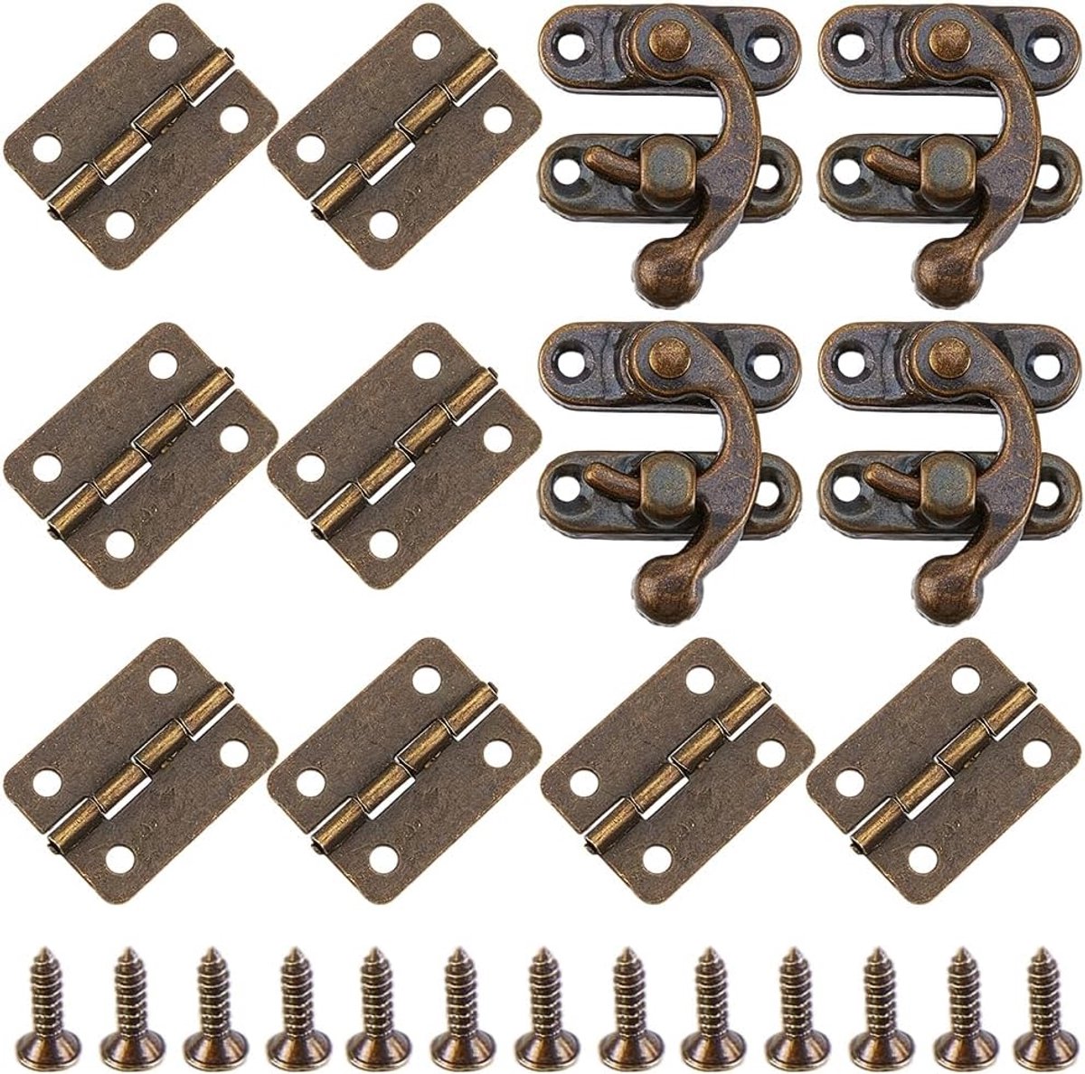 Scharnieren Antiek Brons Rechts Klink Hasp Mini Swing Arm Lock Klink Vangsluiting Vervanging met Scharnieren en Schroeven voor Houten Wijn Sieraden Doos Gift Borst Koffer