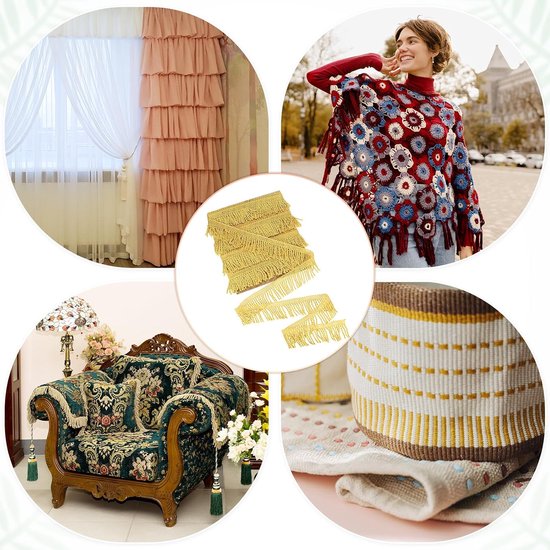 METERXITY 10 meter gordijn franjes franjes trim, 5,6 cm breed polyester franje boho kant naaien franje trimmen kwastje franje trim voor tassen/doe-het-zelf decoratie/rok/bank/kleding [goud] — afbeelding 4