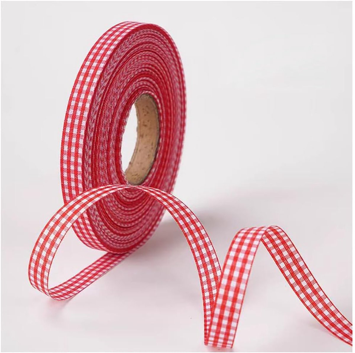 lint, 50 yard × 10 mm, geruite band, cadeaulint, plaid, decoratieband, knutsellint, decoratief lint om te naaien, voor doe-het-zelf cadeau, verpakken, bruiloft, feestdecoratie, rood-wit