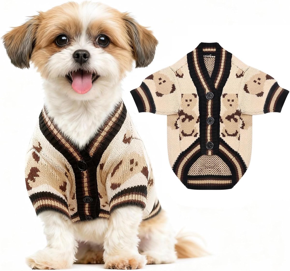 Truien, gebreid hondenkleding, zachte hondentrui, puppykleding outfit kledingjas voor kleine medium puppy kat jongen meisje(Beige,XL)