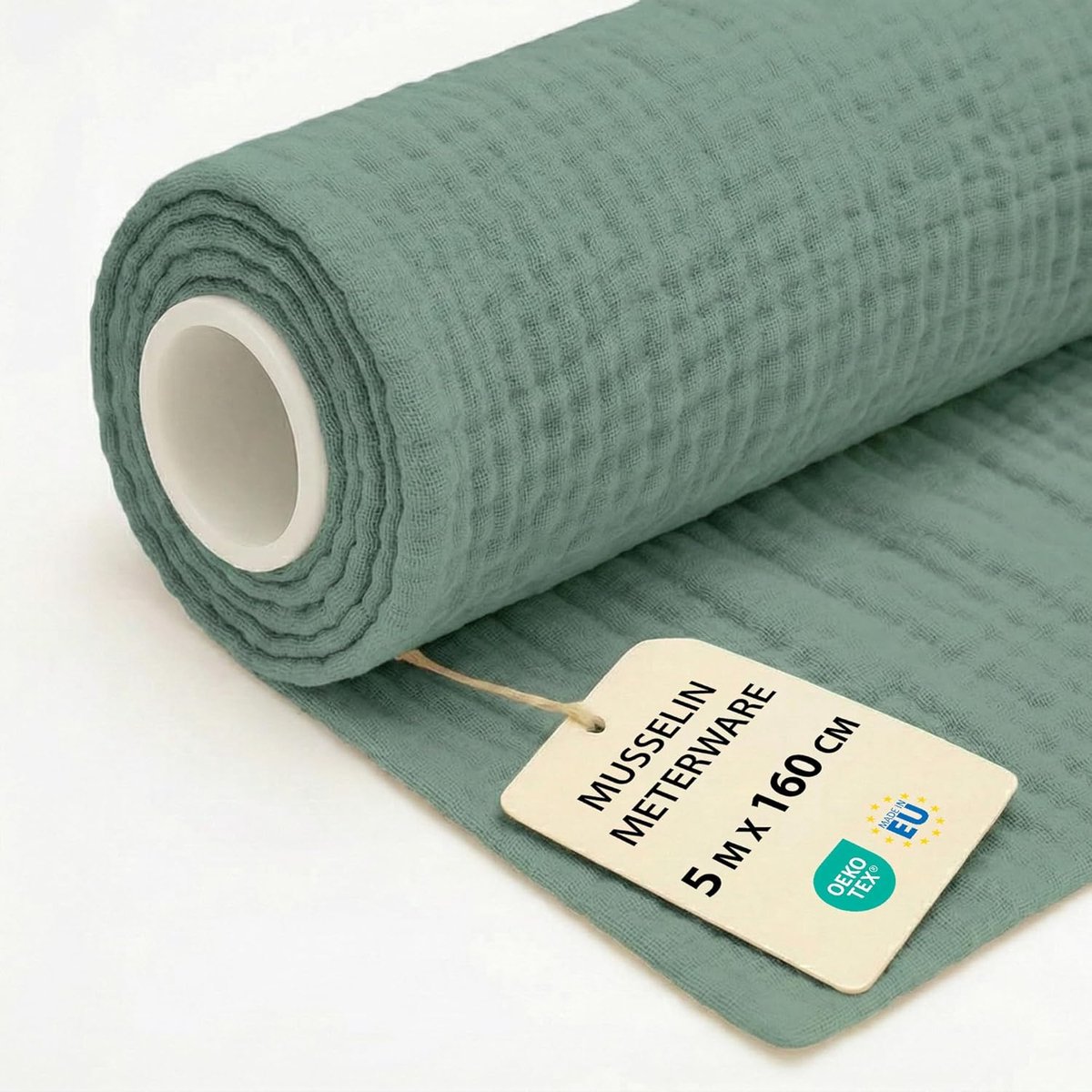 Stof per Meter Mousseline Katoen 5 M x 160 cm Lichte Naaistof – Zacht Ademend voor Doek Dekentje Tafelloper Zomerjurk Baby Accessoires en Hydrofiel Zacht Oeko Tex Saliegroen