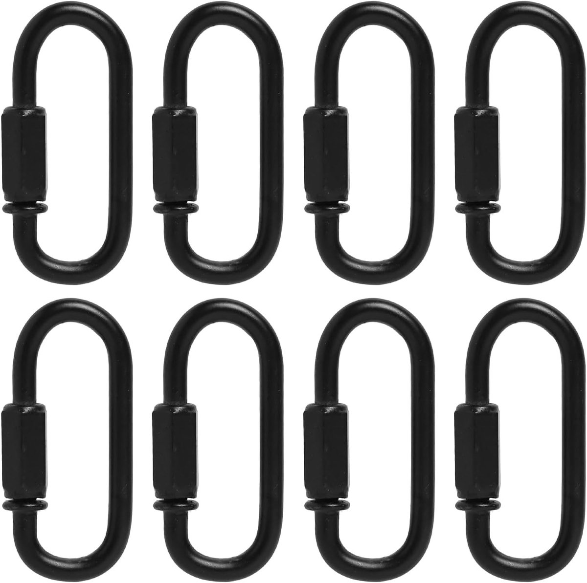 8 stuks zwarte D-vormige karabijnhaken, duurzame karabijnhaken voor kamperen, wandelen, rugzakken, sleutelhangers, 19 x 44 mm, corrosiebestendig, eenvoudig en eenvoudig te hanteren.