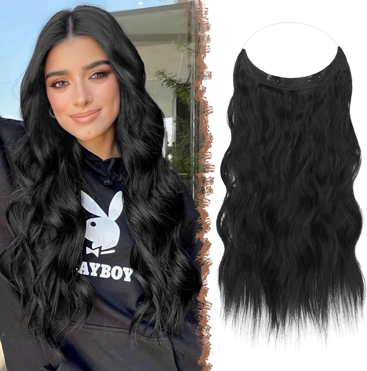 Secret Wire Hair Extensions - Krullend Golvend Lang Zwart Haarverlenging Onzichtbare Haarverlengingen Synthetisch Haarstukjes voor Vrouwen, 50 cm