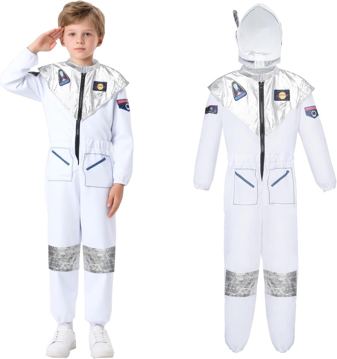 kostuum voor kinderen, astronautenkostuum, fantasiekostuum, ruimtepak, astronaut met astronaut helm voor Halloween, cosplay, carnaval