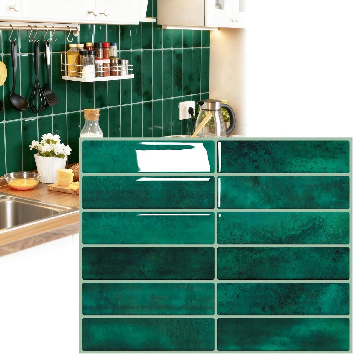 Set van 10 Zelfklevende Badkamer Tegels 29 x 22,9 cm, Water- en Olieafstotend, 3D Wanddecoratie, Verwijderbaar en Warmtebestendig voor Glad en Non-Poreus Muuroppervlak