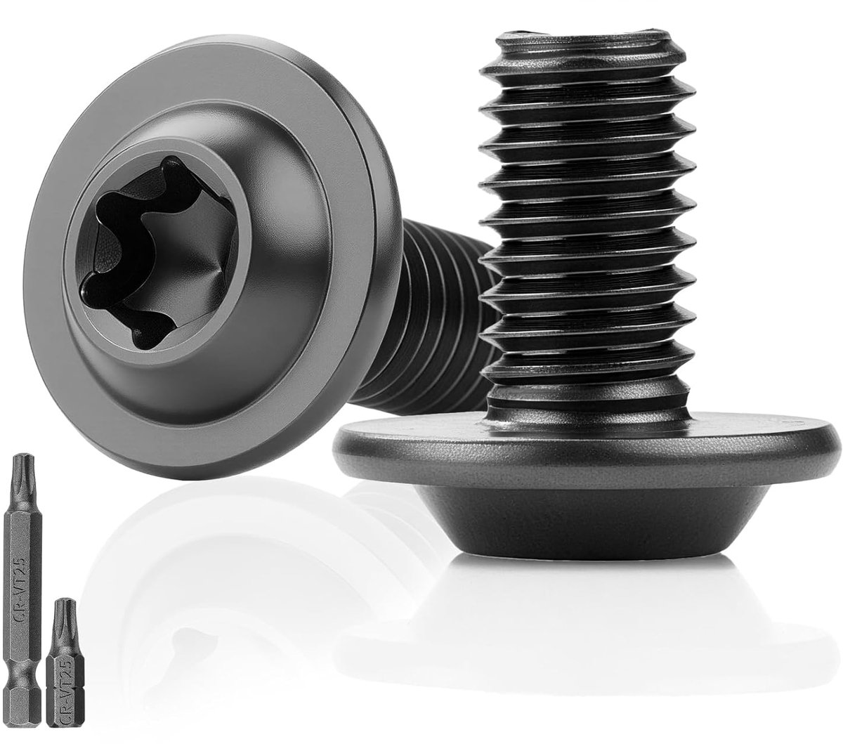 25 stuks lenskopschroeven, zwart, M5 x 12 mm, platte kopschroeven met flens torx-schroeven, 304 roestvrij staal, met schijf A2 V2A schroefdraadschroeven, volledige schroefdraad, oxid, met 2 stuks T25