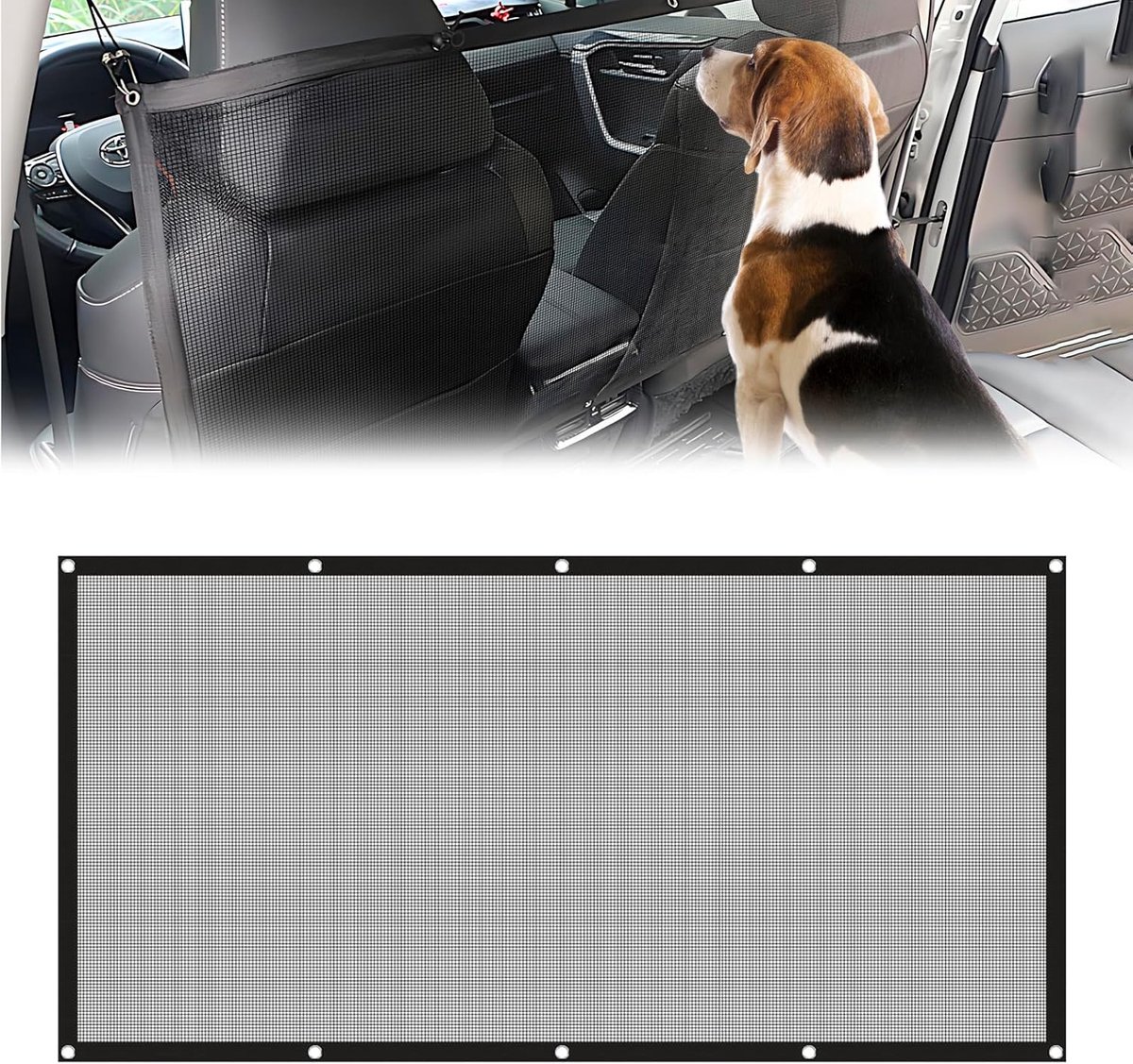 Hondennet voor de auto, verstelbaar autonet met haak en touw instellen, hondenachterbankbarrière, veiligheidsnet, huisdierbarrière, achterbank mesh voor de meeste auto's (115 x 62 cm)