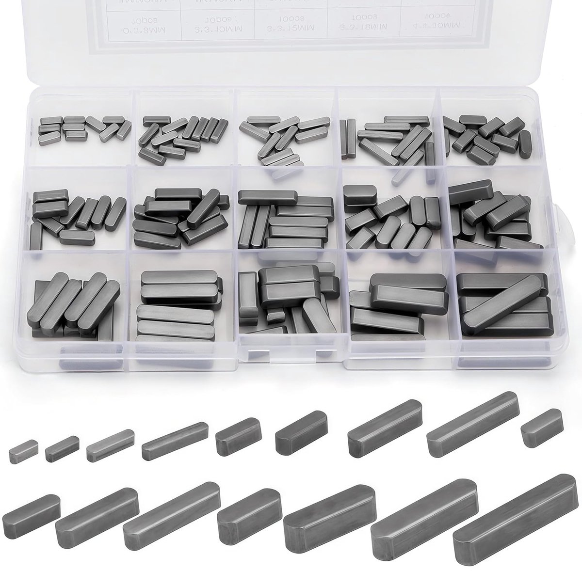 140 stuks veerwiggen, assortimentset, paspoorveren, 3, 4, 5, 6 mm, van roestvrij staal met parallelle aandrijfas, veersleutel, meeneemwigset, vliegwiel, riemschijf, krukassen