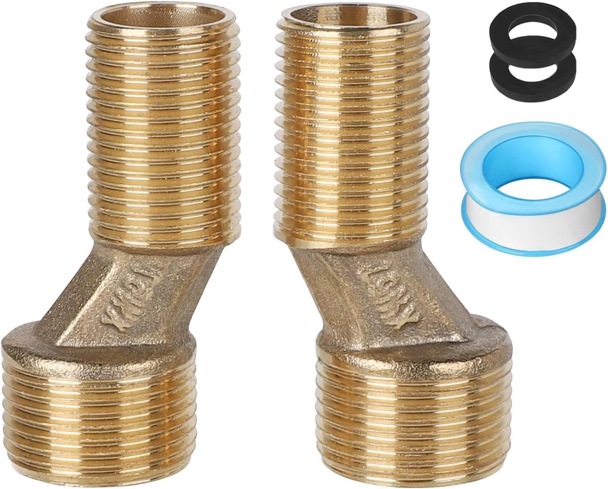 2 stuks S-aansluiting G1/2 tot G3/4, S-aansluiting adapter, aftapkraanverlenging verstelbaar bereik 135-165mm, waterkraanaansluitingen adapter, universeel S-aansluiting set voor muurkranen