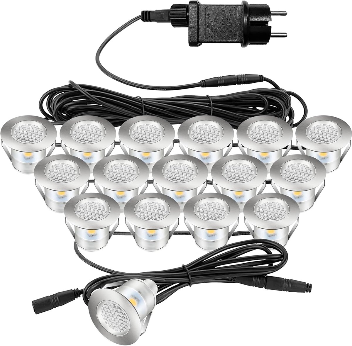 Set de 16 Luminarias LED Empotrables para Exterior, Blanco Cálido IP67 Impermeables, para Jardín, Terraza, Piscina, Escaleras y Decoración Interior/Exterior