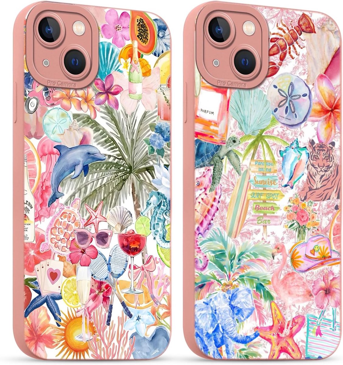 2 stuks beschermhoes voor iPhone 15 Plus 6,7 inch, siliconen hoesje met Summer Collage Aesthetic motief, camerabescherming, schokbestendige hoes voor meisjes, ultradun, TPU, zachte
