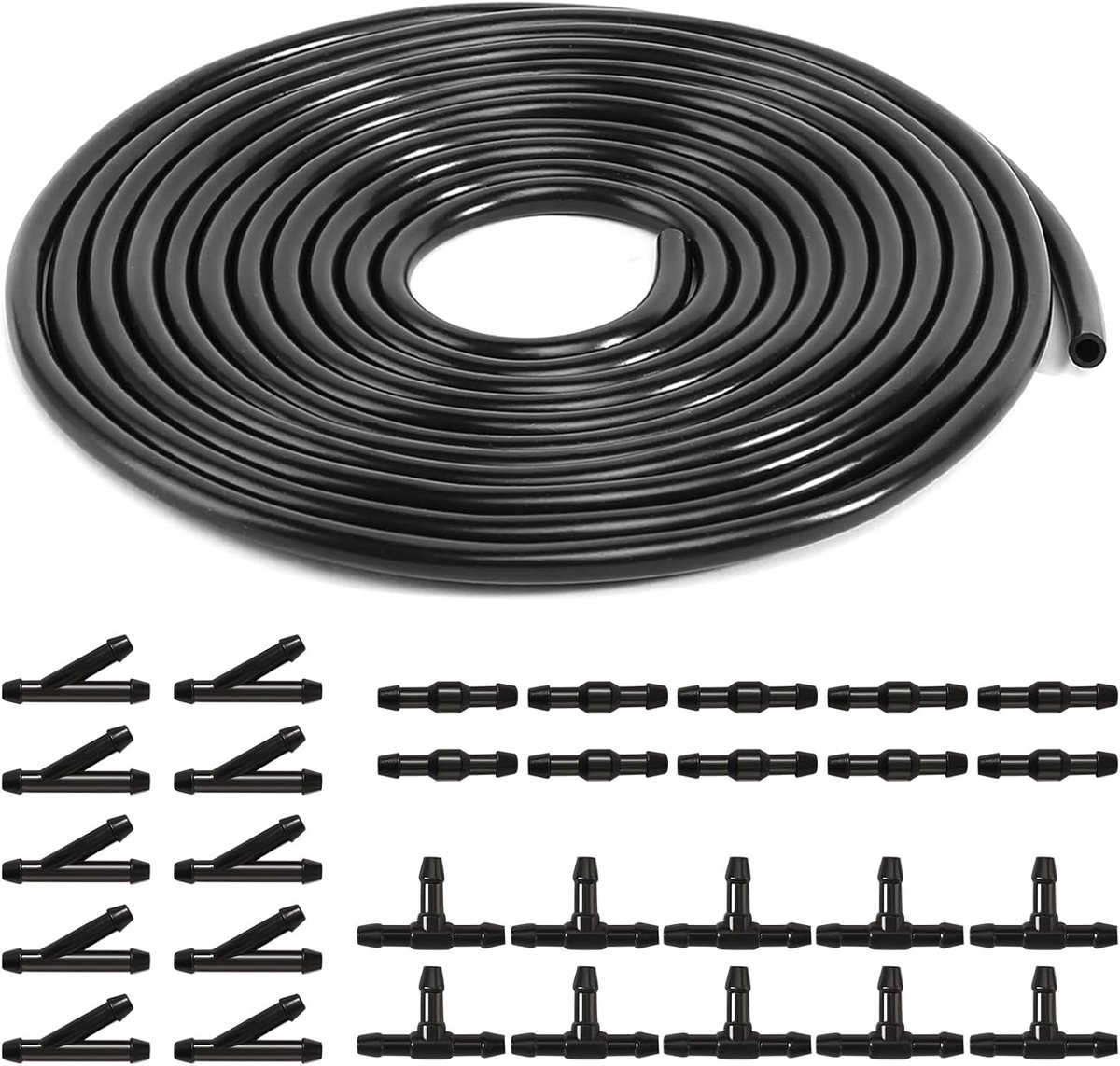 Slangset voor ruitensproeier, 4 meter, met 30 stuks slangverbinders, autoslang, universele wisserwaterslang, reparatieset, slangaansluiting voor ruitensproeiers