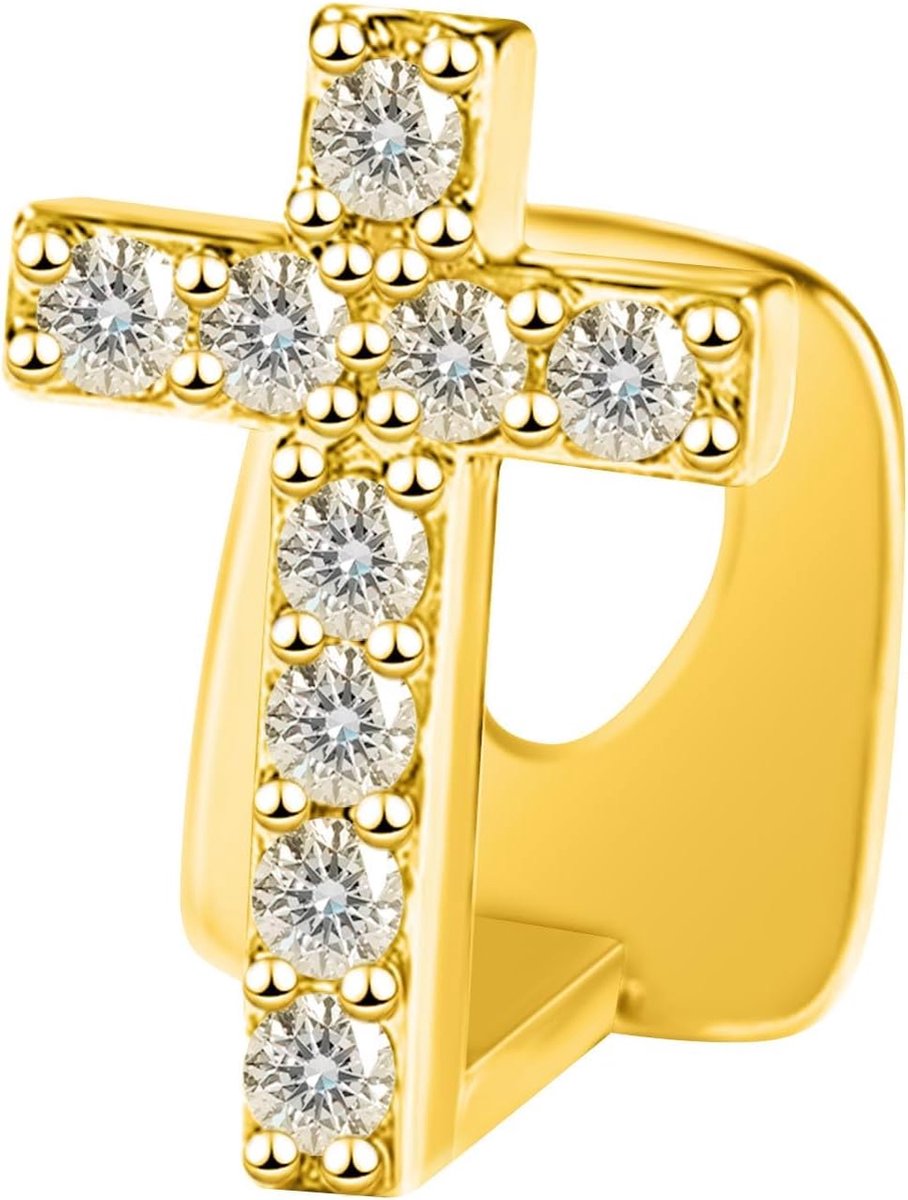 Grillz, Kucheed Bling Hartvormige Kruistanden Grills Cap, 18K Vergulde Hip Hop Top Tandensieraad, Trendy CZ Tanddecoratie voor Mannen en Vrouwen, Glanzende Rapper Kostuum Feestaccessoires