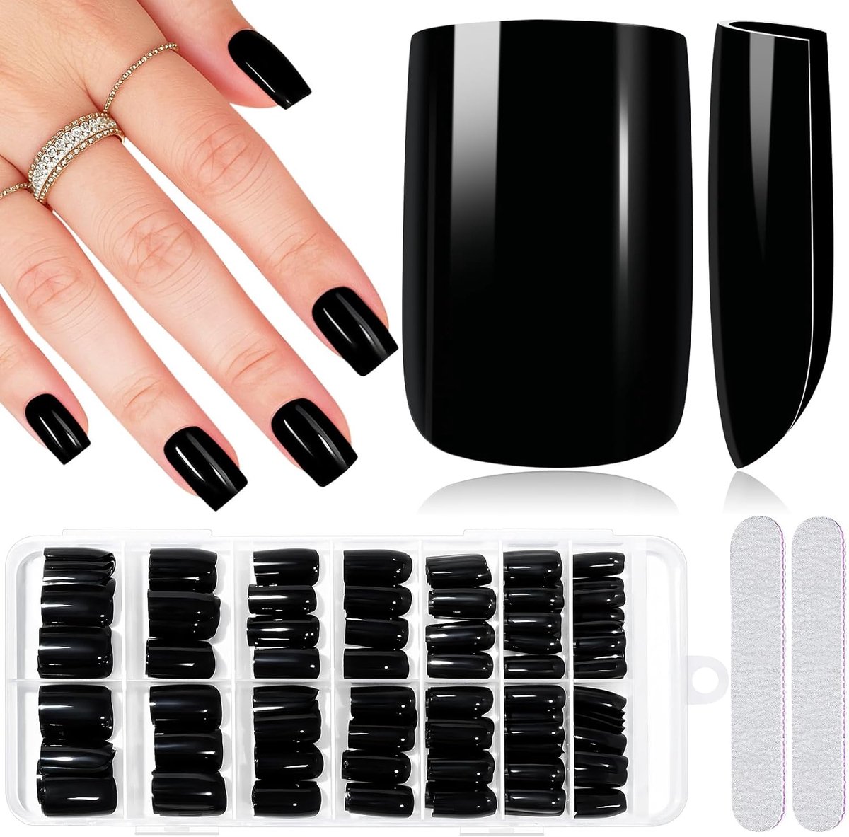 280 stuks Press On Nails korte kunstmatige nagels te plakken op volledige dekking nagels te plakken op, Zwart