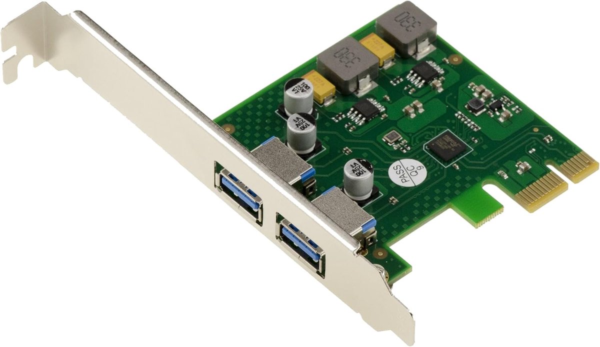 PCIe x1-controllerkaart met 2 USB 3.0 5G Type A-poorten, zelfvoedend, 5V 3A-uitgang per poort, UASP-ondersteuning, Fresco Logic FL1100-chipset